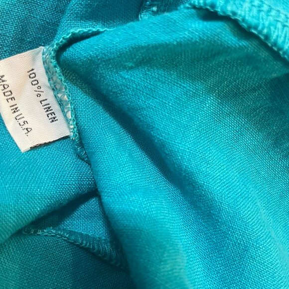 BRYN WALKER Sz L Blue 100% Linen Oversized Boho Lagenlook Tunic Top Side Buttons - Picture 8 of 9